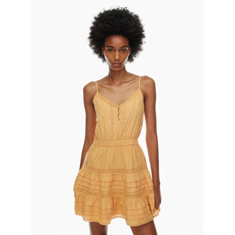 Aritzia Little Moon Milos Dress Womens XL Orange Tiered Cotton Boho Ruffle Mini‎